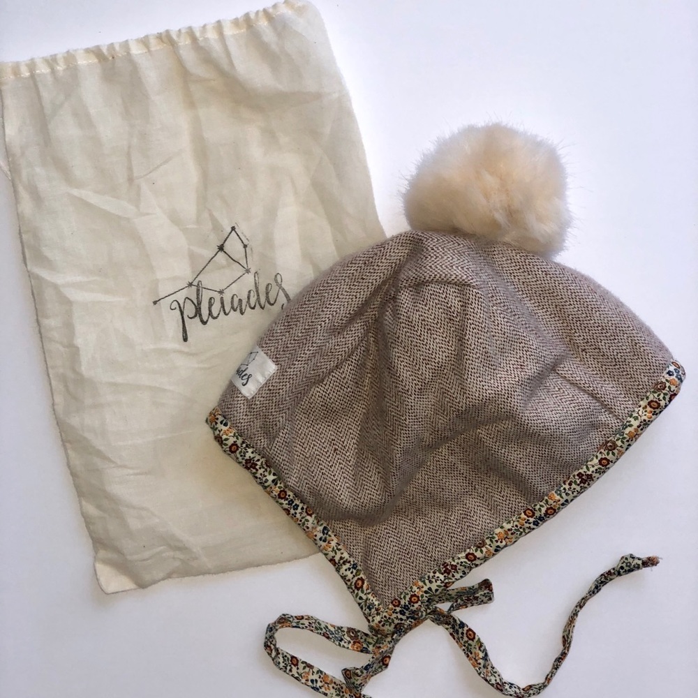 Baby Girls Pom Floral Fur Bonnet